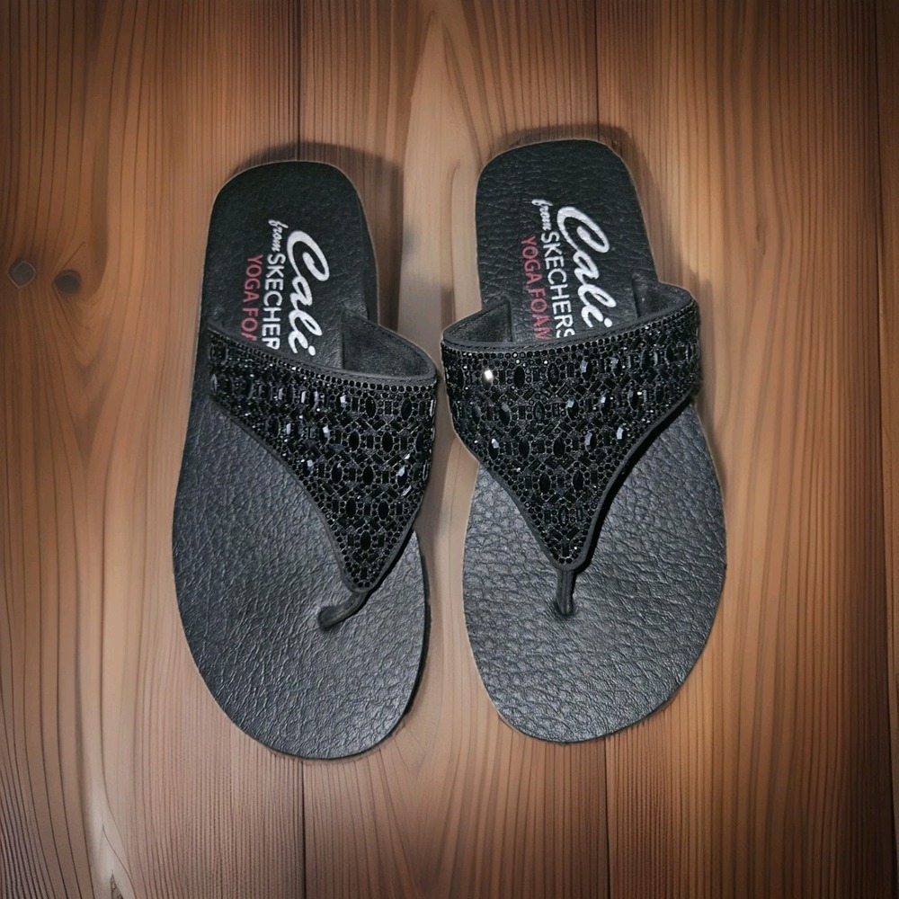 Skechers Women's Cali Yoga‎ Foam Black Size 6M Thong Sandals Blackstrap EXC